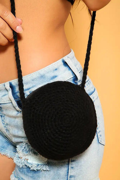 Sexy Black Crochet Small Smiley Shoulder Handbag - AMIClubwear