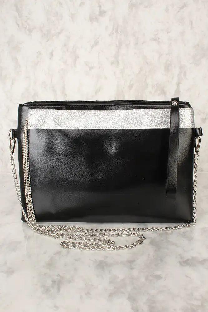 Sexy Black Faux leather Beaded Front Shoulder Handbag - AMIClubwear