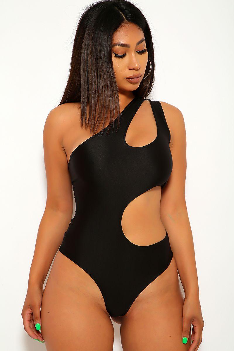 Sexy Black Side Cut Out One Piece Swimsuit - AMIClubwear