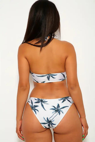 Sexy Black White Halter Palm Print Two Piece Swimsuit - AMIClubwear