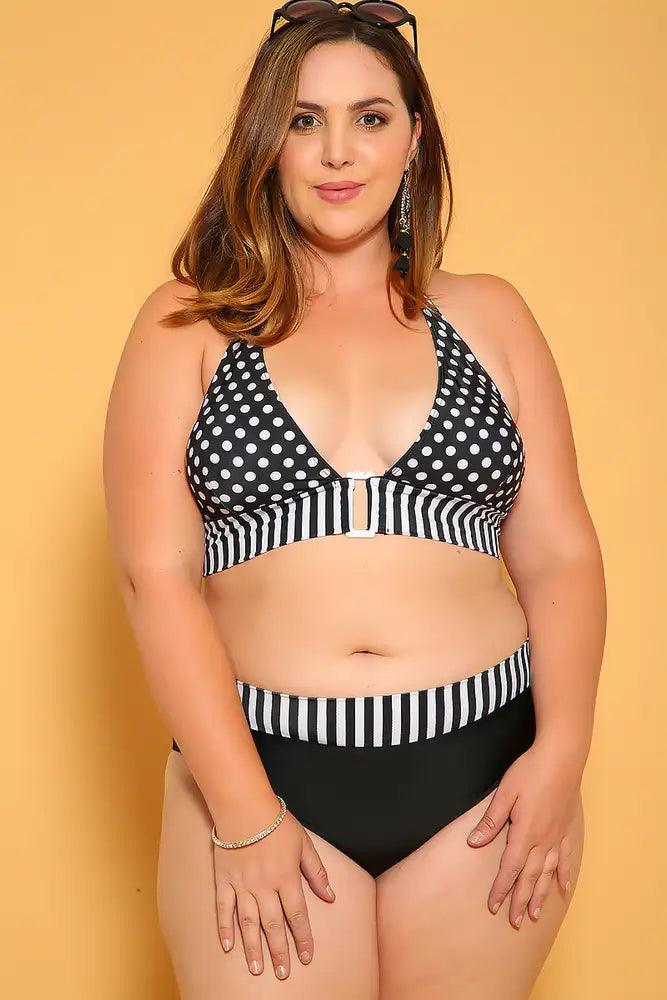 Sexy Black White Pattern Print Padded Plus Size Swimsuit – AMIClubwear