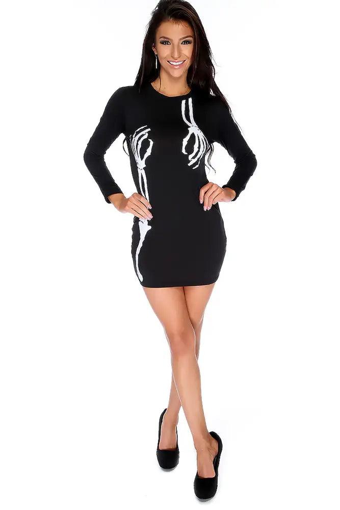 Sexy Black White Skeleton Long Sleeve Costume Amiclubwear 2653