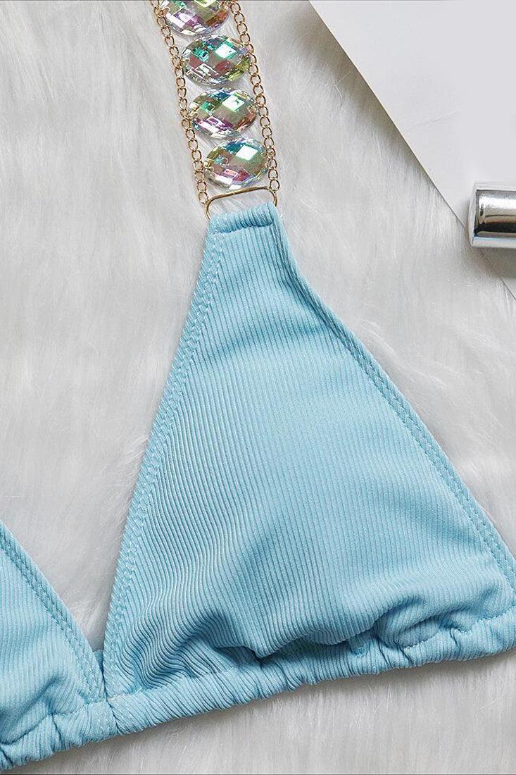 Sexy Blue Bikini With Gemstone Straps - AMIClubwear