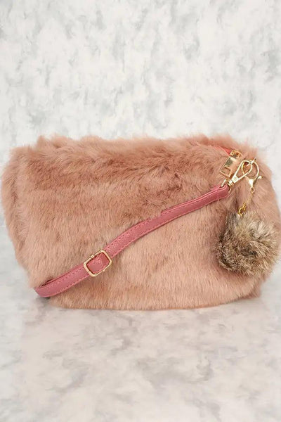 Sexy Dusty Mauve Faux Fur Shoulder Handbag - AMIClubwear