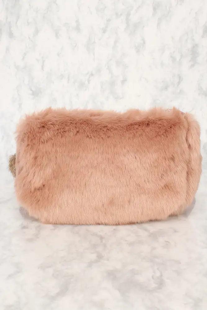 Sexy Dusty Mauve Faux Fur Shoulder Handbag - AMIClubwear