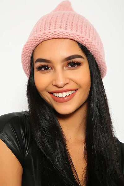 Sexy Dusty Pink Chunky Knit Pointed Beanie - AMIClubwear