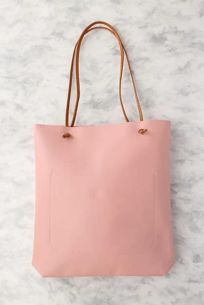 Sexy Dusty Pink Fries Print Casual 2Pc. Tote Handbag - AMIClubwear