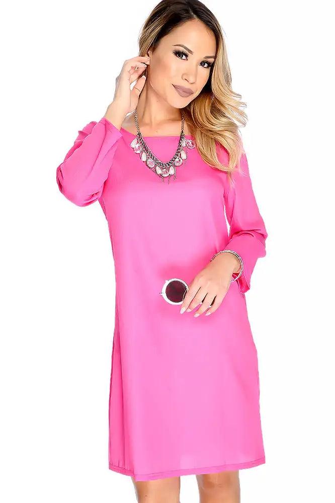 Sexy Fuchsia Long Sleeve Swim Suit Cover Up - AMIClubwear