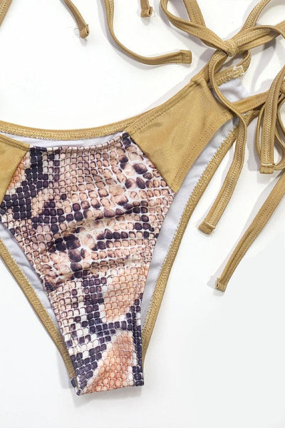 Sexy Gold Snake 2pc Bikini With Gold Trim - AMIClubwear
