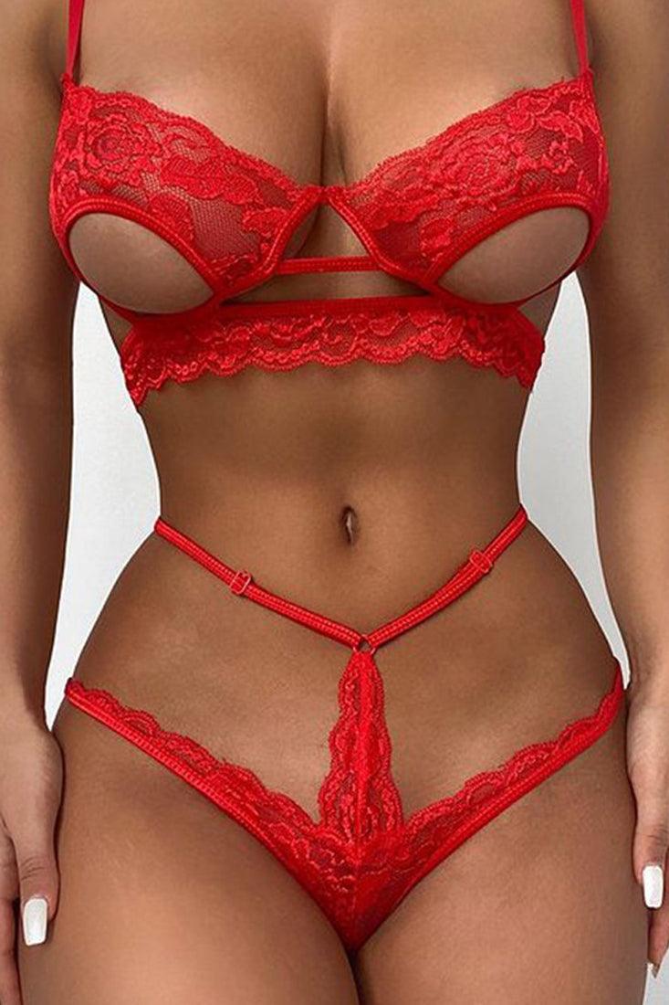 Sexy Lace 2pc Lingerie Set Thong Under Boob