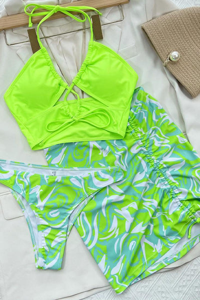 Sexy Lime Green 3pc Bikini Set - AMIClubwear