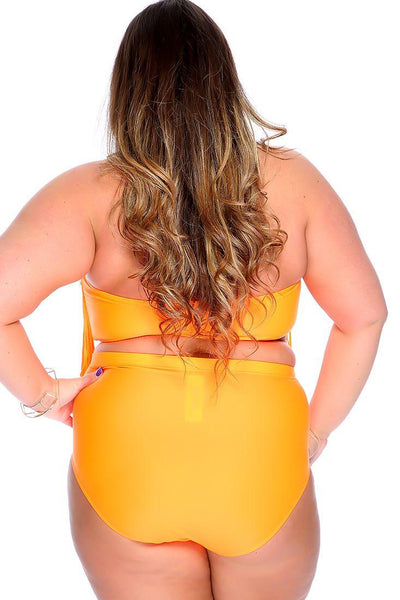 Sexy Neon Orange Padded Fringe High Waist Plus Size Swimsuit - AMIClubwear