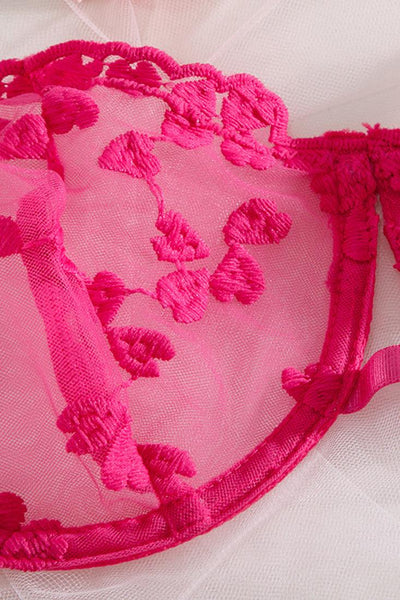 Sexy Pink Mesh 3pc Lingerie Set With Mini Tutu - AMIClubwear