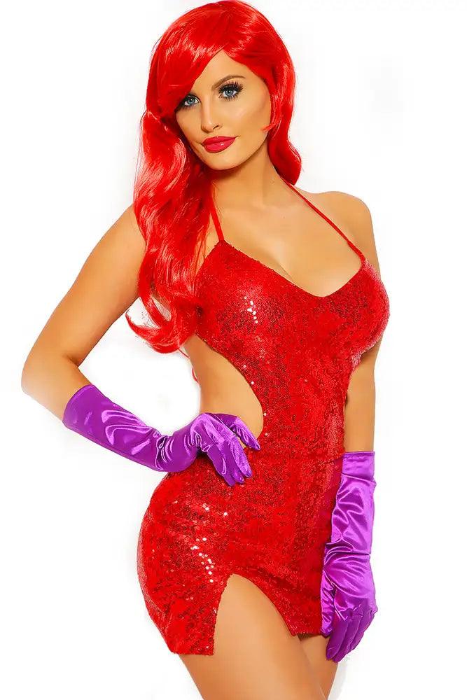 Sexy Red Cut Out Mini Sequin Two Piece Jessica Costume – AMIClubwear
