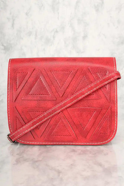 Sexy Red Geometric Faux Leather Mini Shoulder Handbag - AMIClubwear