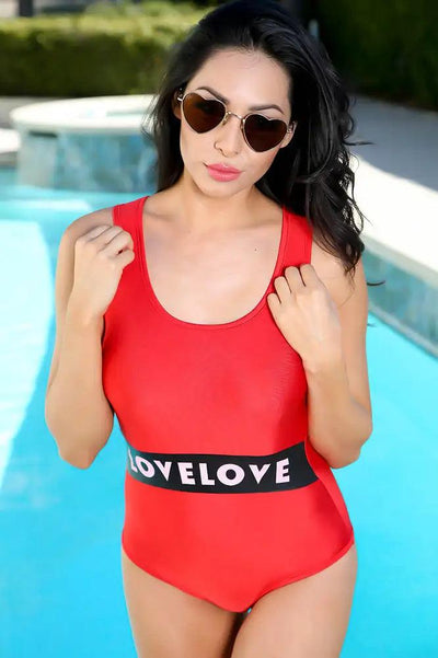 Sexy Red Love Print One Piece Swimsuit - AMIClubwear