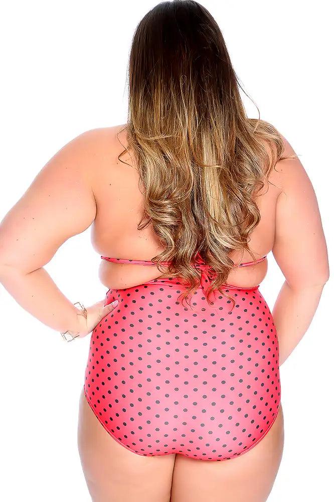 Sexy Red Polka Dot High Waist Plus Size Swimsuit - AMIClubwear