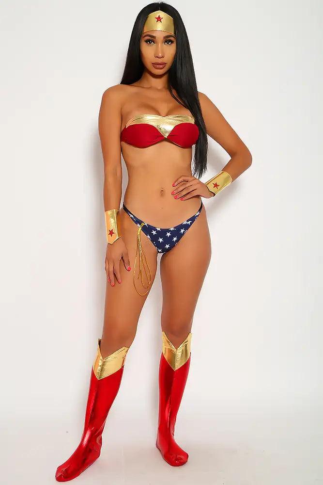 Sexy Star Wine Tube 6 Pc. Wonder Woman Costume w/ Boots AMIClubwear Sexy Star Wine Tube 6 Pc. Wonder Woman Costume w/ Boots AMIClubwear