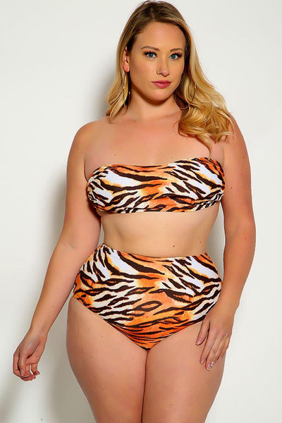 Sexy Tiger Bandeau High Waist Plus Size Swimsuit - AMIClubwear