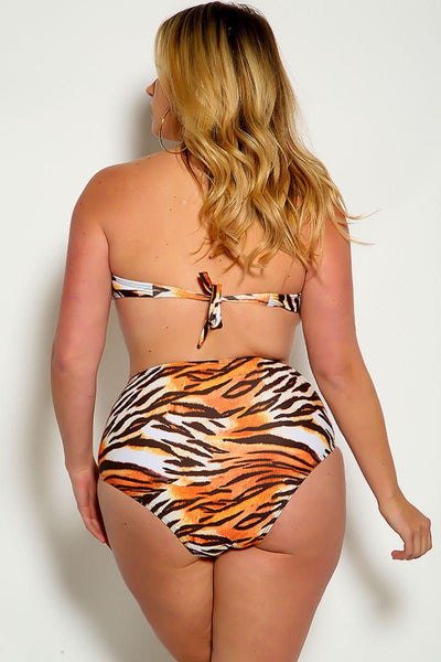 Sexy Tiger Bandeau High Waist Plus Size Swimsuit - AMIClubwear