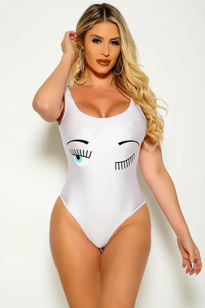 Sexy White Graphic Print One Piece Bikini - AMIClubwear