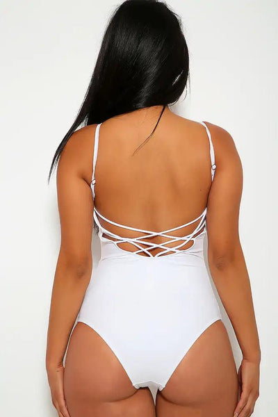 Sexy White Padded Strappy Caged One Piece Swimsuit - AMIClubwear