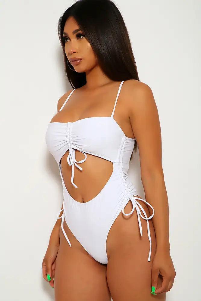 Sexy White Ruched One Piece Swimsuit - AMIClubwear