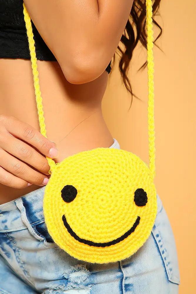 Sexy Yellow Crochet Small Smiley Shoulder Handbag - AMIClubwear