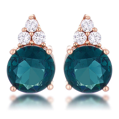 Simple Rose Gold Plated 9mm Blue Green CZ Stud Earring - AMIClubwear