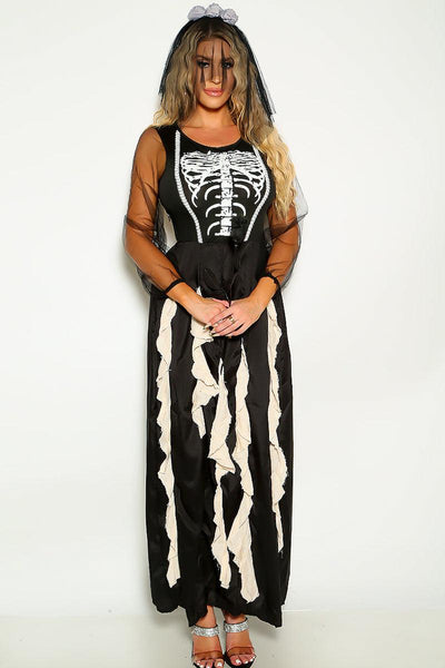 Spooky Skeleton Zombie Bride Dress 2 Pc Costume - AMIClubwear
