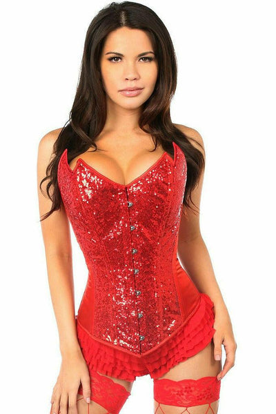 Top Drawer Red Sequin Pointed Top Steel Boned Corset - AMIClubwear