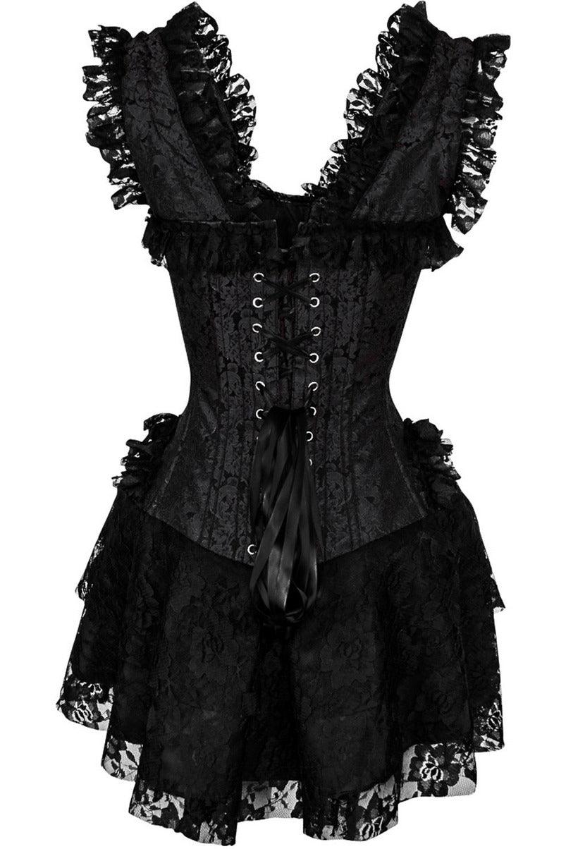 Top Drawer Steel Boned Black Lace Victorian Corset Dress - AMIClubwear