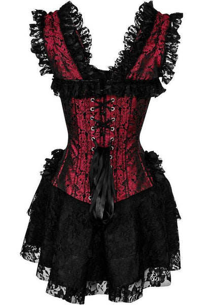 Top Drawer Steel Boned Red/Black Lace Victorian Corset Dress - AMIClubwear