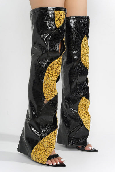TOTOGA - BLACK Thigh High Boots - AMIClubwear