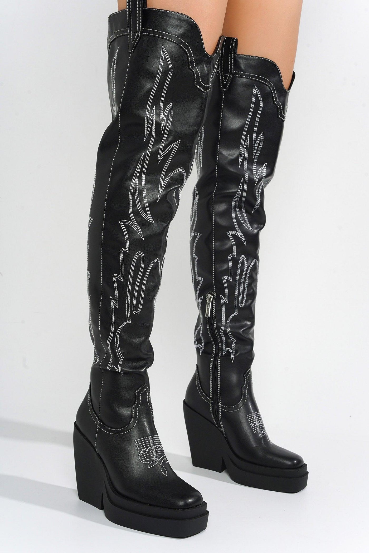 VIENTIANE - BLACK Thigh High Boots - AMIClubwear