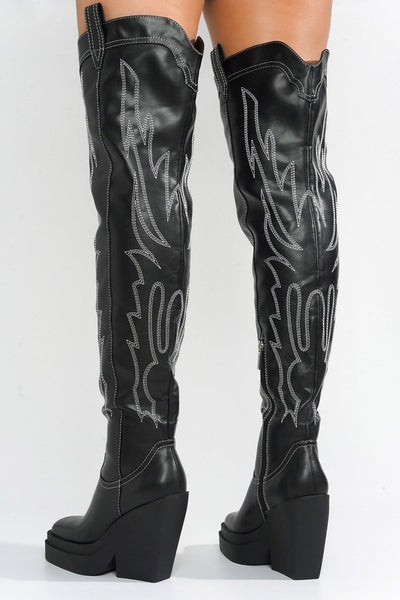 VIENTIANE - BLACK Thigh High Boots - AMIClubwear