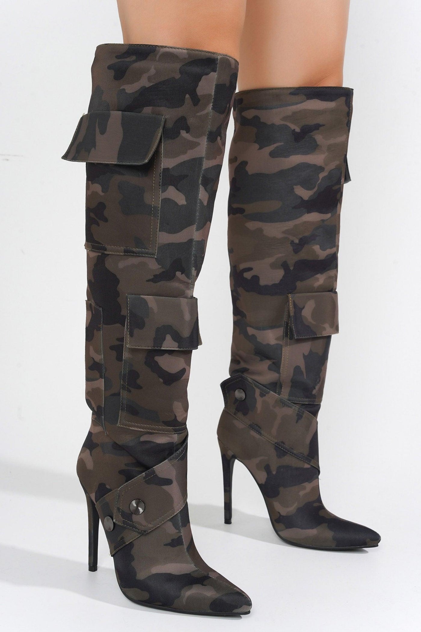 VIRDEN - CAMOUFLAGE Thigh High Boots - AMIClubwear