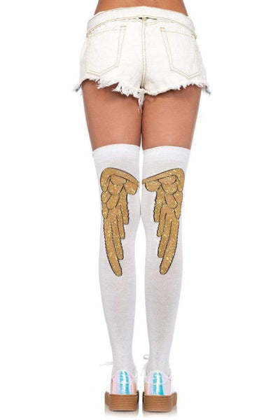 White Gold Angel Wing Over The Knee Socks - AMIClubwear