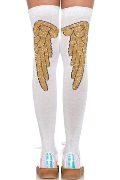 White Gold Angel Wing Over The Knee Socks - AMIClubwear