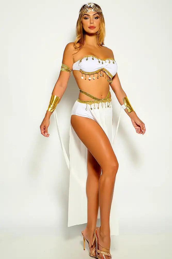 White Gold Coin Fringe Goddess 5 Piece Costume - AMIClubwear