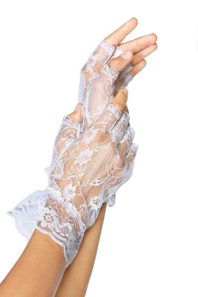 White Lace Embroidered Fingerless Costume Gloves - AMIClubwear