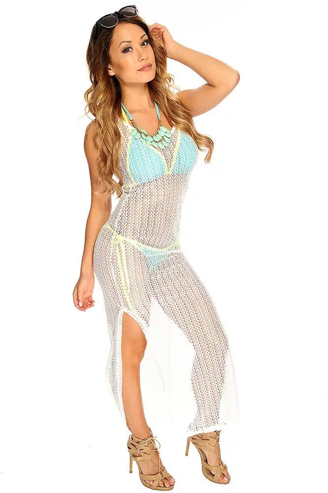 White Open Knit Sleeveless Swimsuit Cover Up - AMIClubwear