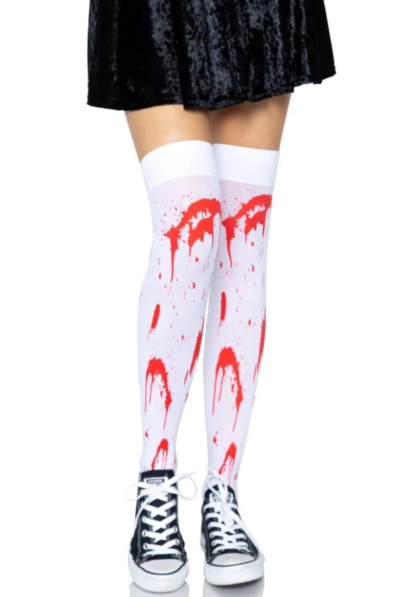 White Red Bloody Zombie Thigh Highs - AMIClubwear