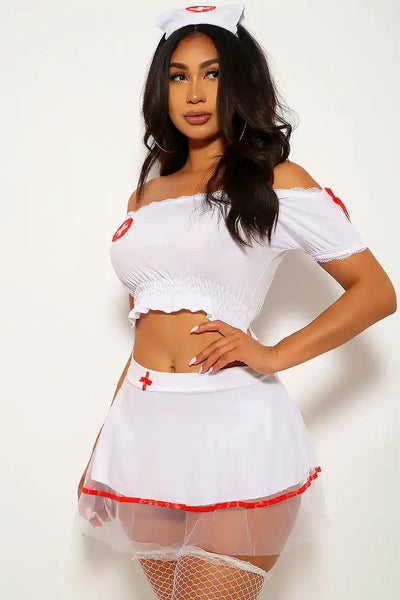 White Red Three Piece Sexy Nurse Costume - AMIClubwear