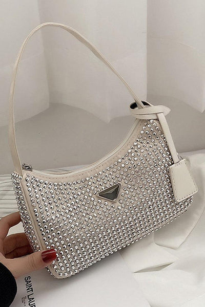 White Rhinestones Mini Handbag - AMIClubwear