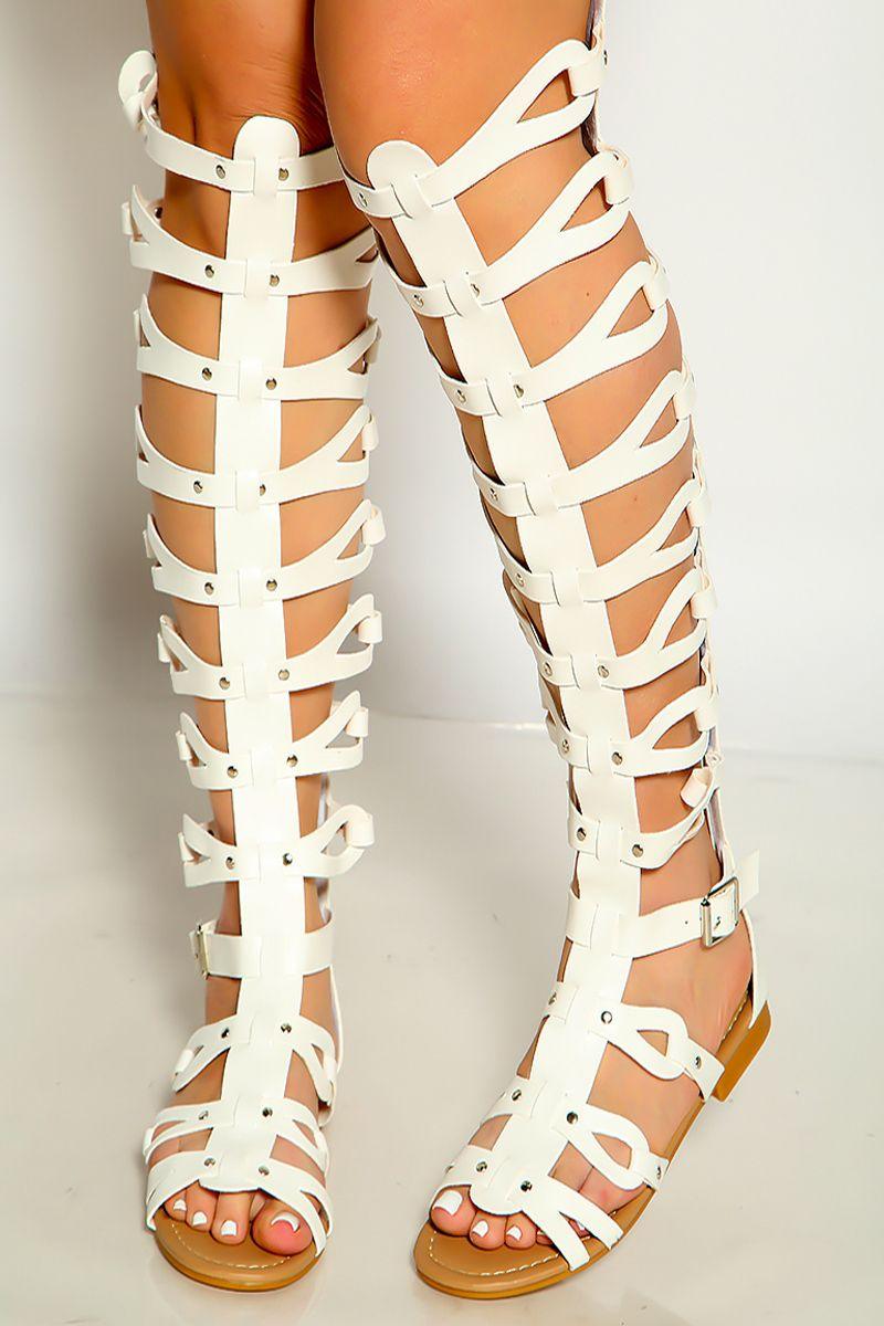 White Strappy Gladiator Open Toe Sandals - AMIClubwear
