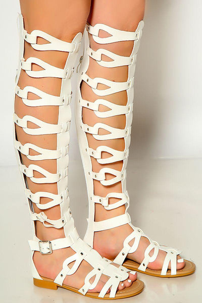 White Strappy Gladiator Open Toe Sandals - AMIClubwear