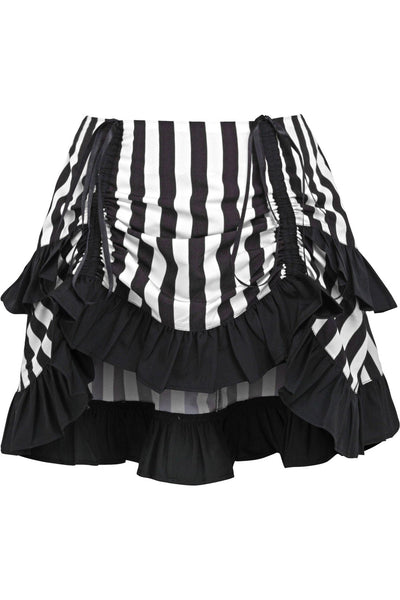 White/Black Striped Ruched Bustle Skirt - AMIClubwear