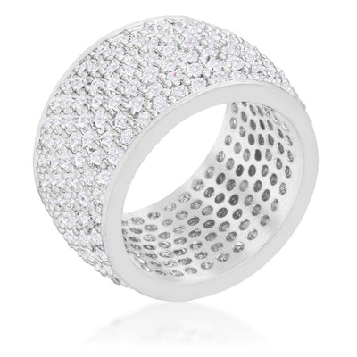 Wide Pave Cubic Zirconia Silvertone Band Ring - AMIClubwear
