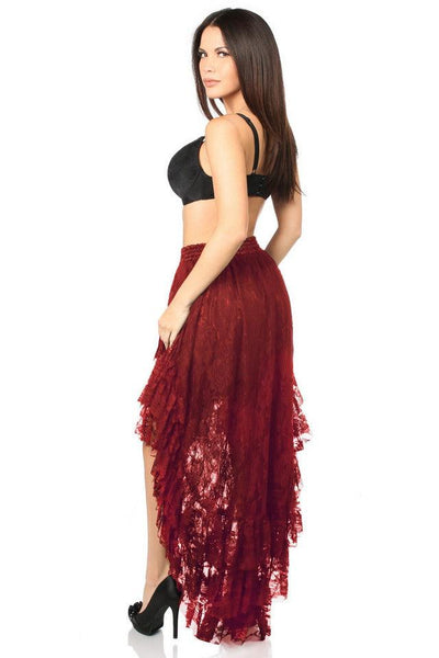 Wine High Low Lace Skirt - AMIClubwear